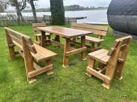 meble ogrodowe z drewna, stół i krzesła, komplety góralskie do ogrodu