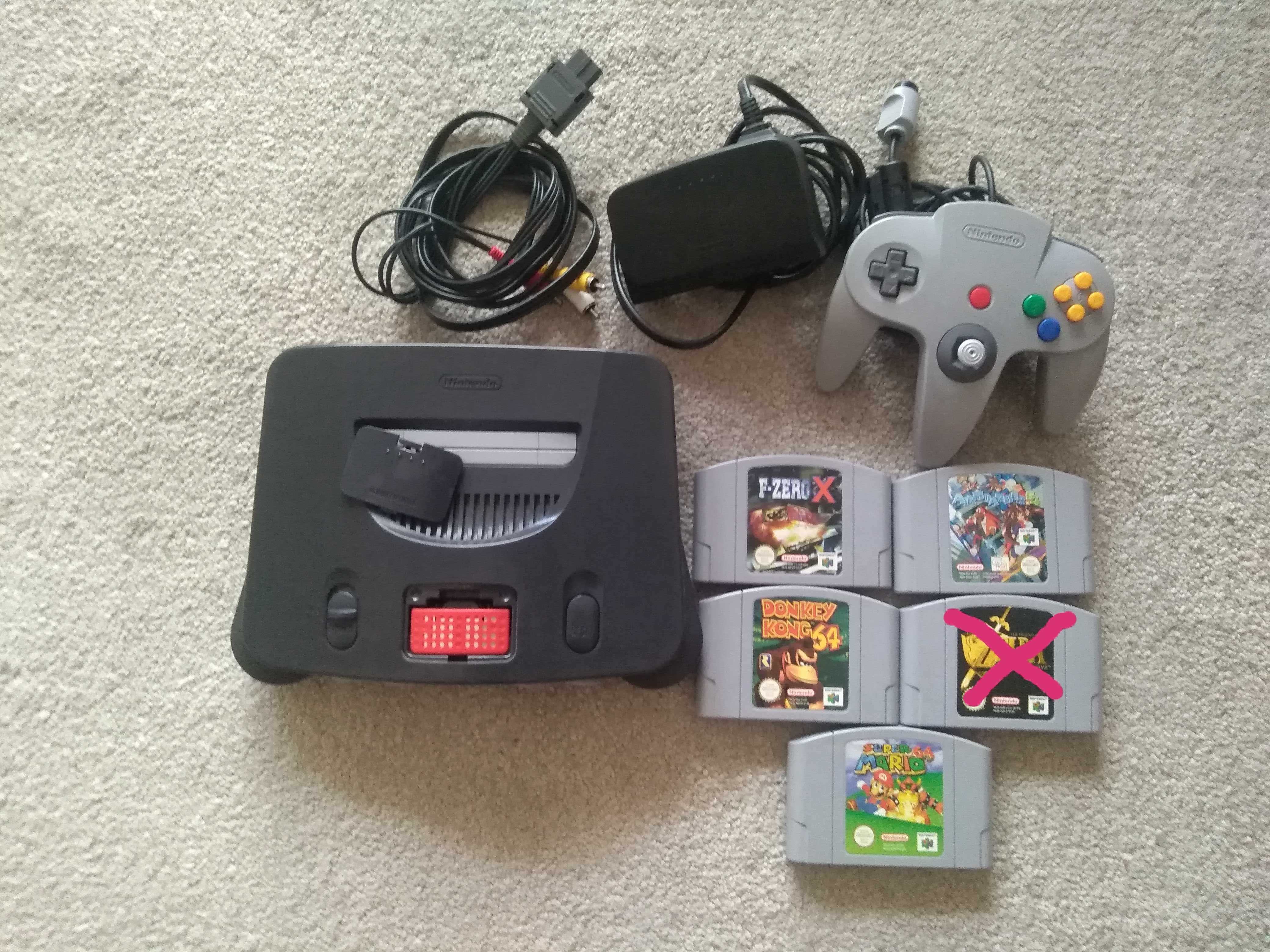 Nintendo 64 c/expansion pak, Donkey Kong, Mario 64 etc