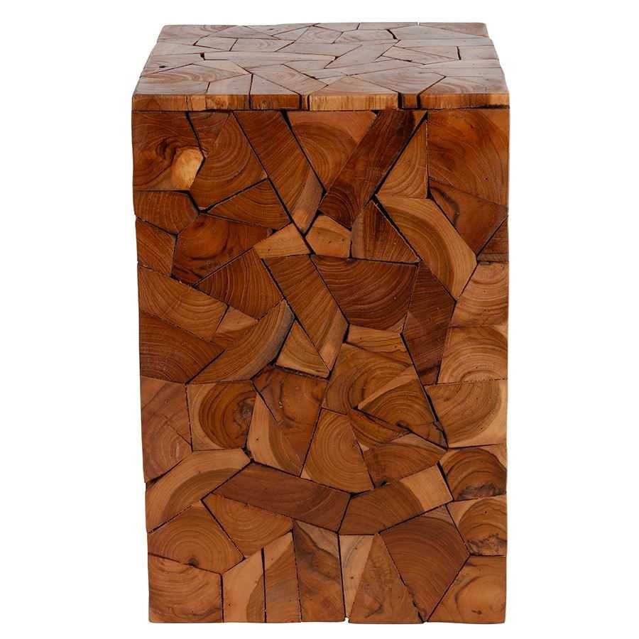 Taboret mozaikowy wykonany z litego drewna tekowego