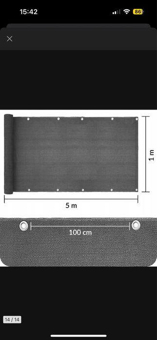 Osłona na balkon taras przeciwsłoneczna UV 95% 180g 1x5m