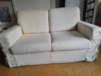 Sofá-cama, em tecido 100% Algodão, Cor Branco Pérola - Como NOVO