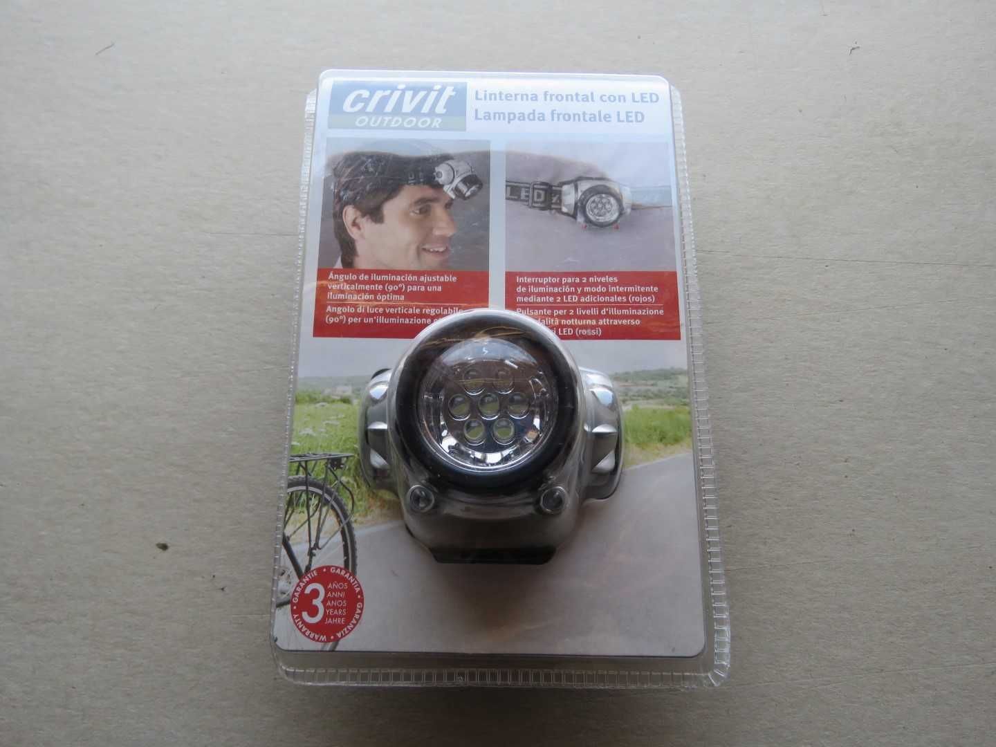 Lanterna Led para testa Crivit. 7 Leds. + 2 leds vermelhos. Angulo 90º
