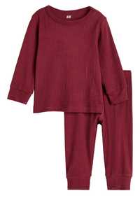 Bawełniany Zestaw w prążki x2, Bluza+Spodnie, bordo, czerwony, 74 H&M