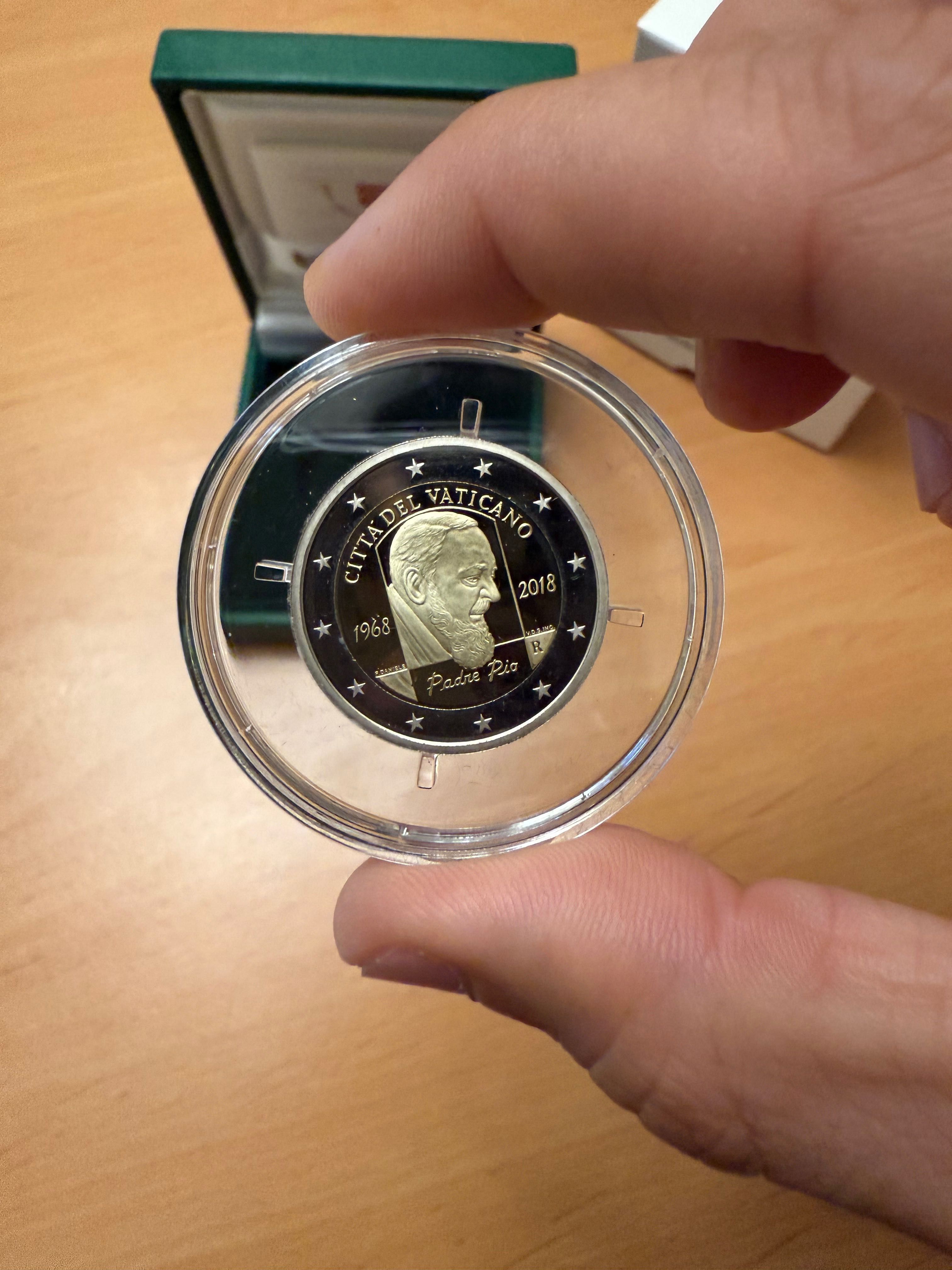 Moeda 2€ Vaticano Padre Pio proof 2018