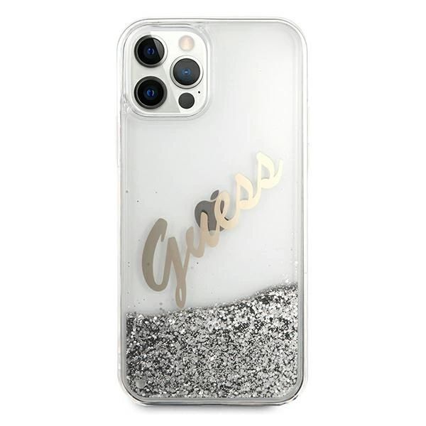 Etui Guess Glitter Vintage Script Na Iphone 12 Pro Max - Srebrne