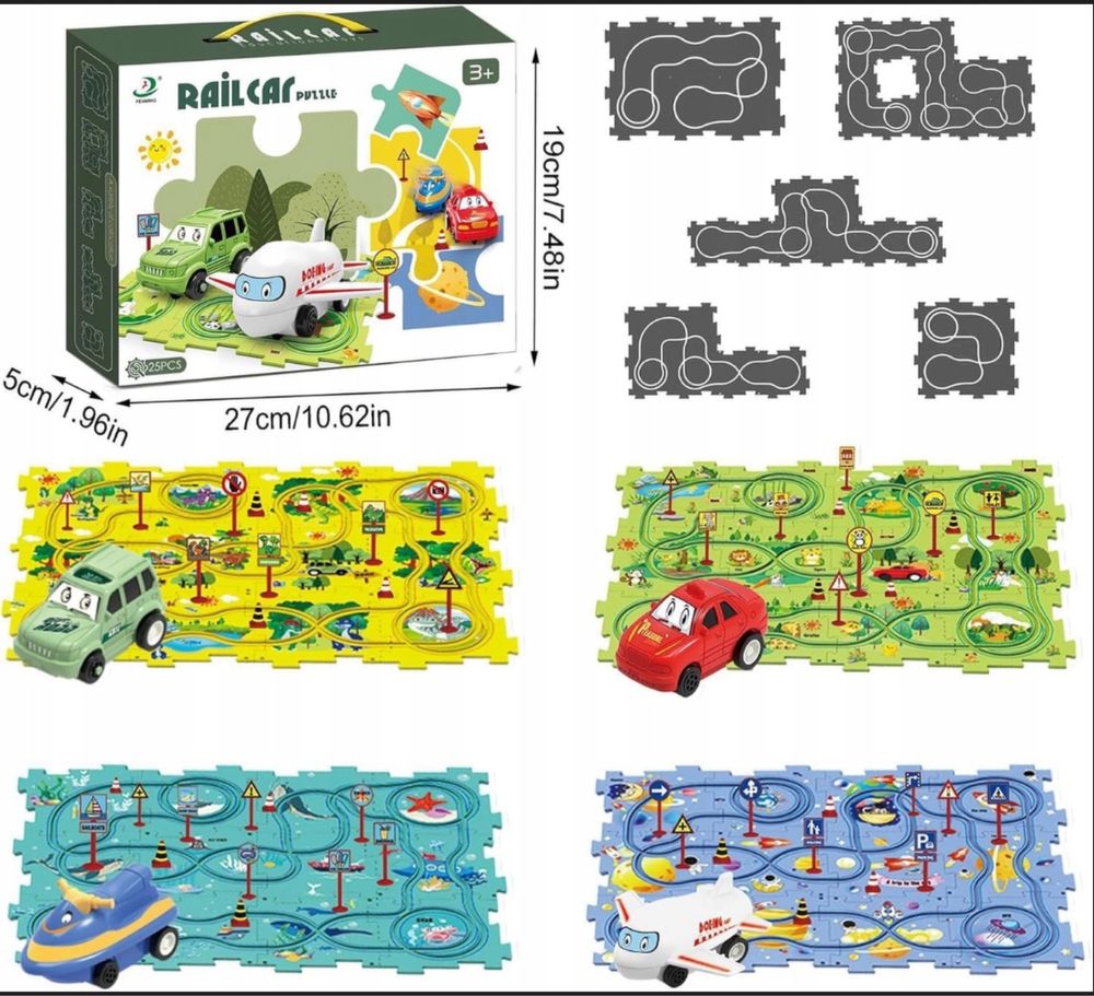 Railcar puzzle z jeżdżącym autkiem
