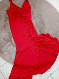 Sukienka wieczorowa maxi Bonprix L/XL czerwona falbany