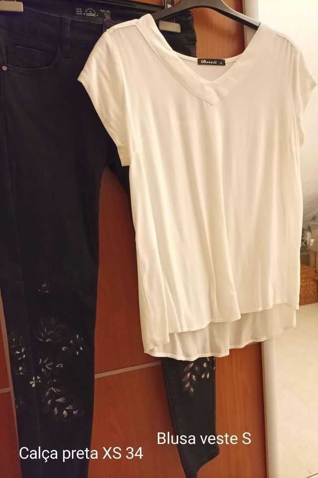 conjunto Calça preta bordada 34 e blusa S - 5€
