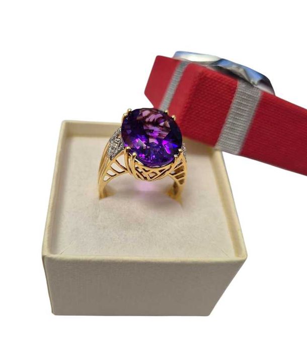 Złoty Pierścionek z Alexandrytem i Diamentami 750 6,78g R14 Certyfikat