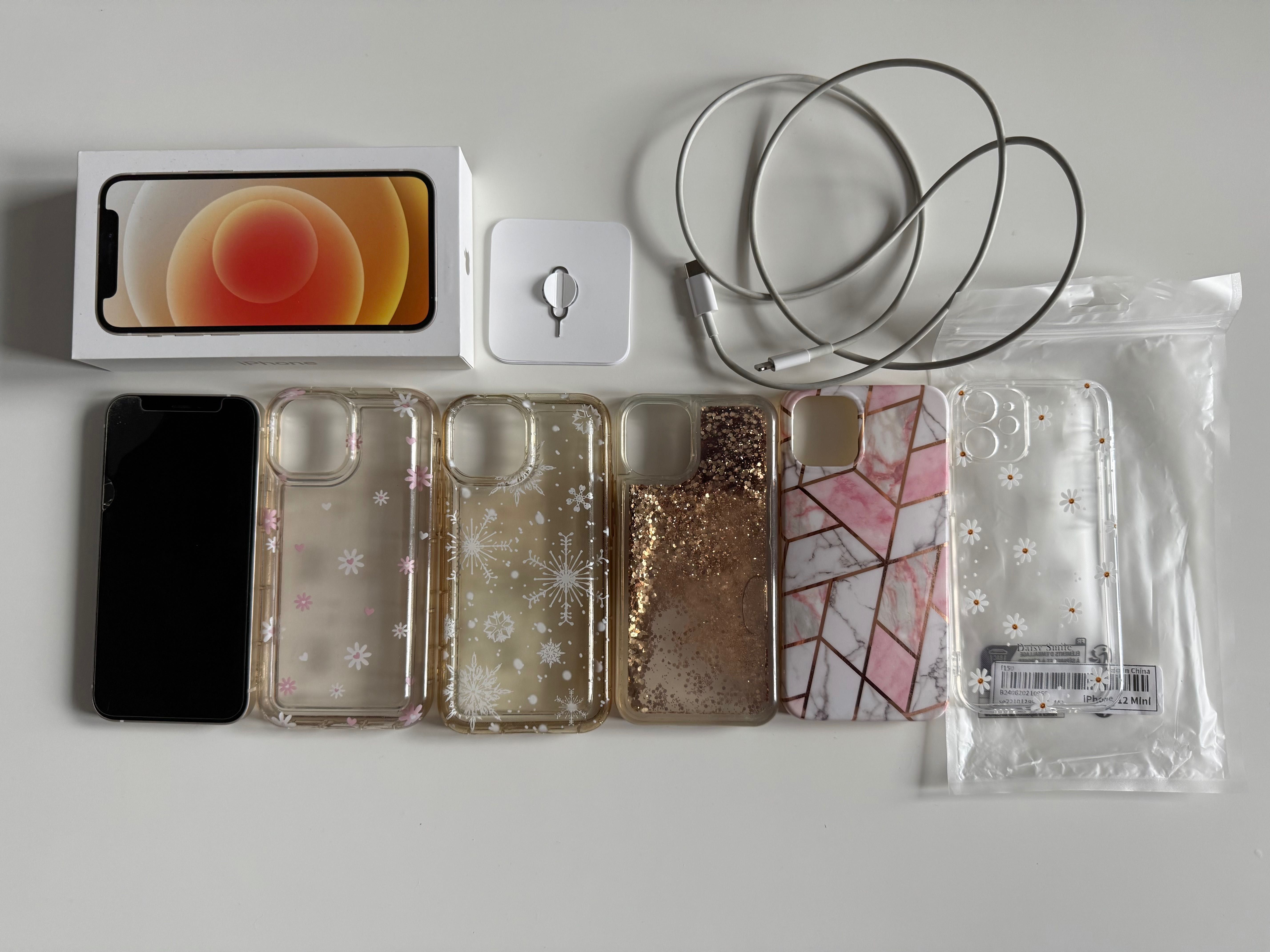 iPhone 12 mini + 5 etui, ładowarka, igła i pudełko