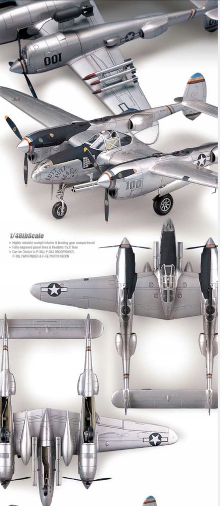 Academy 12282 model 1/48 samolot P-38 Lightning