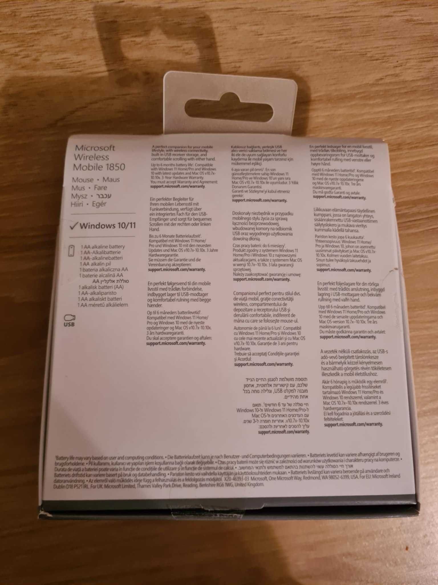 Myszka bezprzewodowa Microsoft Mobile Mouse 1850 sensor optyczny