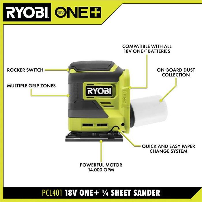 Бездротова шліфмашина RYOBI ONE+ PCL401 18V квадрат 1/4 США