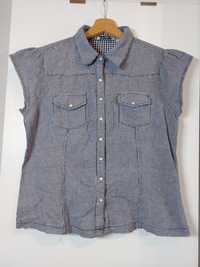 Niebieska koszula w kratę 40/L bluzka w kratkę top z krótkim rękawem L