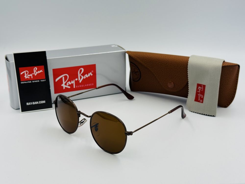 Солнцезащитные круглые очки Ray Ban Round Metal 3447 Brown 50мм стекло