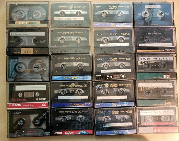 20 kaset magnetofonowych Sony, TDK, Maxell, BASF