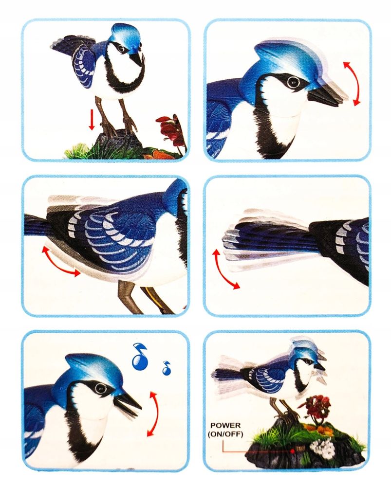 Śpiewający ruchomy ptaszek na baterie interaktywny ptak ozdobny