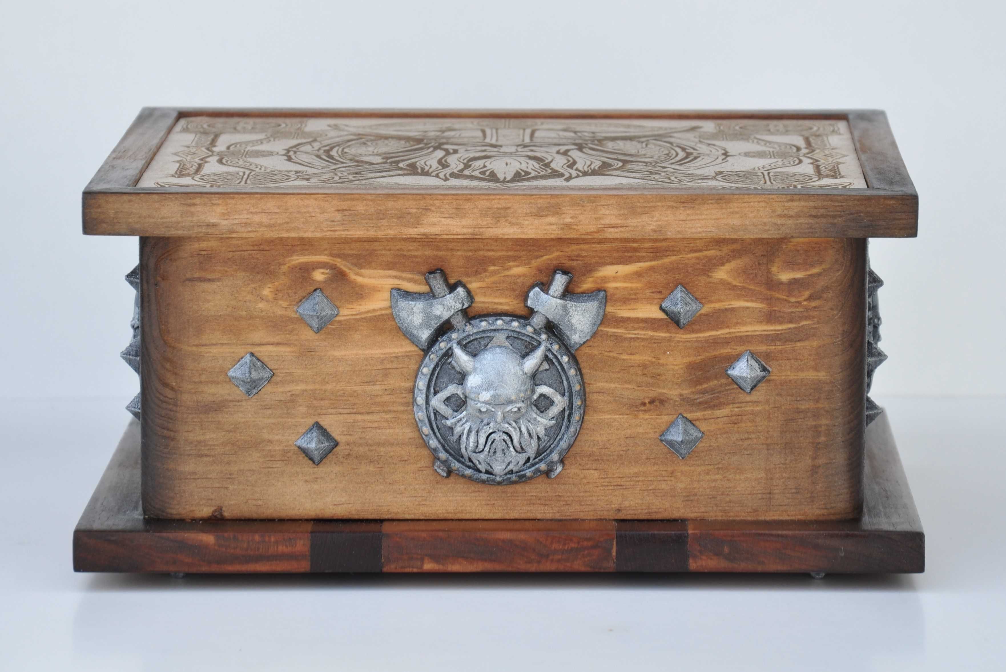Caixa madeira Viking Guerreiro joias chaveiro artesanato V2