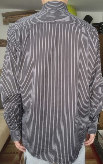 Koszula bawełniana czarna w błękitne paski, rozmiar (44)  176/182