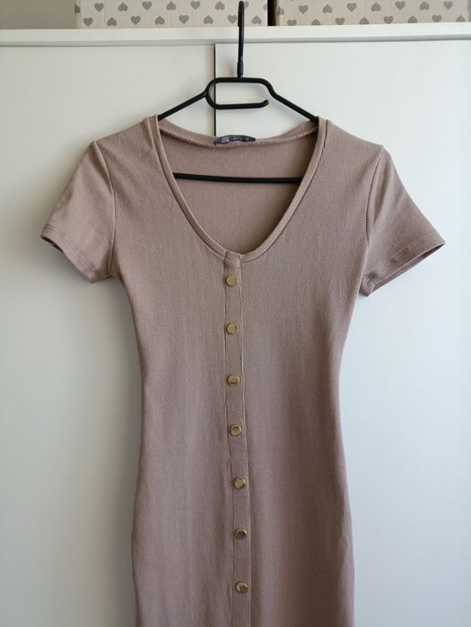 Nowa bawełniana S/M sukienka beżowa