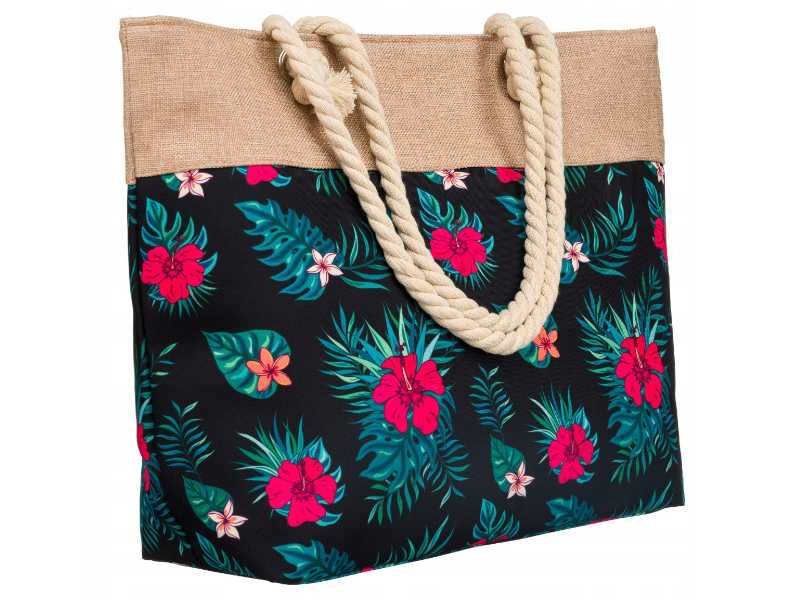 Torba damska wiosenna letnia zakupowa shopper bag w kwiaty wzory A4