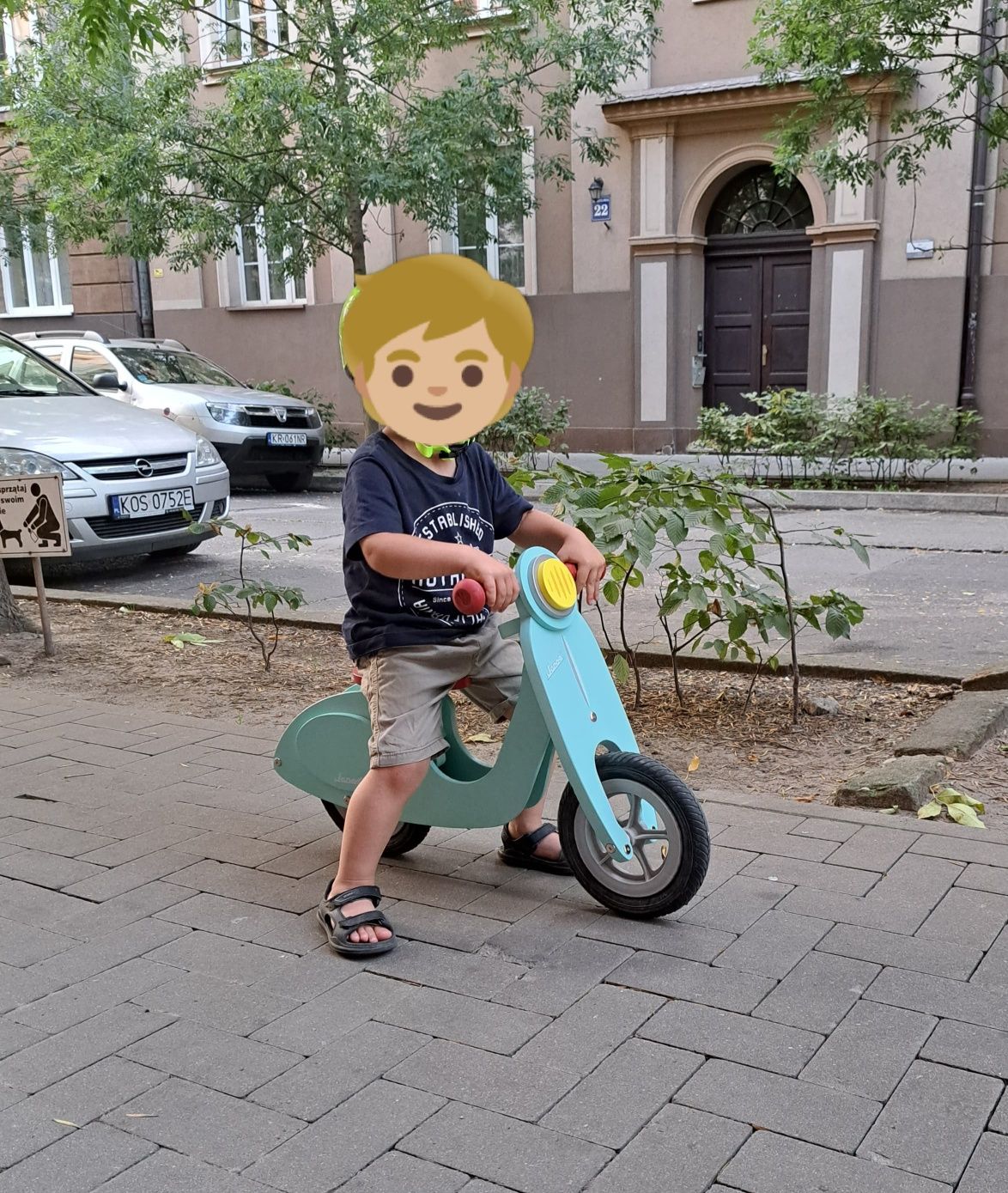 Drewniany jeździk rowerek biegowy skuter Janod jak Vespa 24mc+