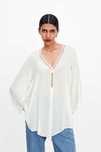 Blusa branca com decote em renda da Zara T: S Nova c/etiqueta