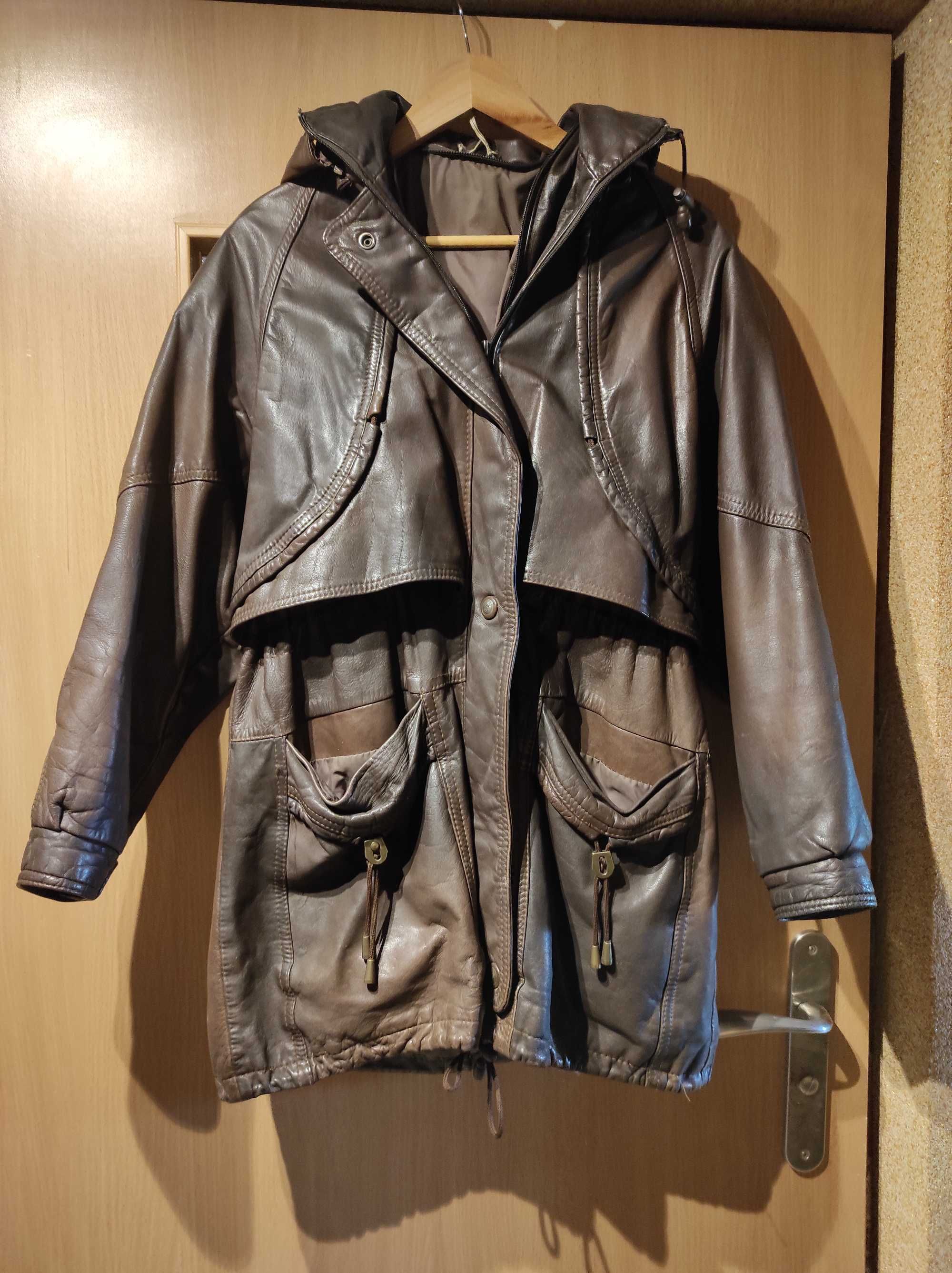 Skórzana kurtka parka vintage prawdziwa skóra 40 L