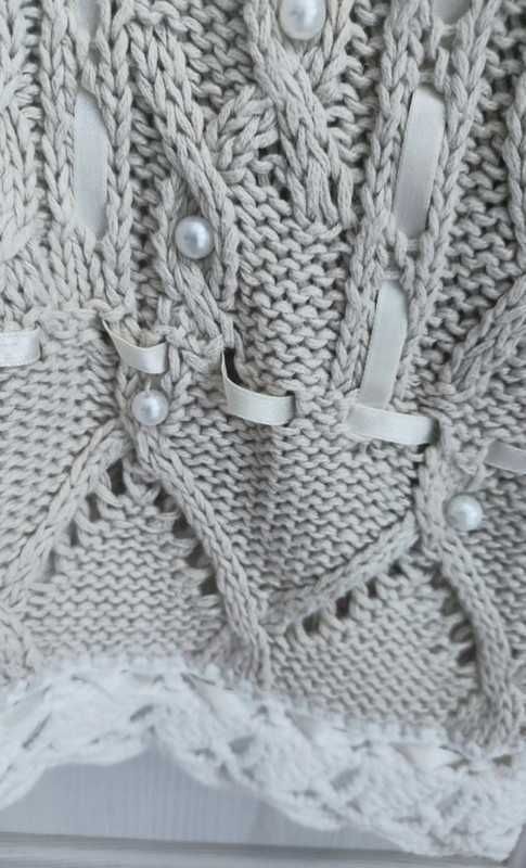 S M L oversize tall sweter vintage perełki hafty 100% bawełna ramia