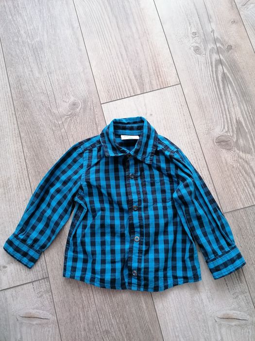 Koszula chłopięca z długim rękawem kratka niebieska czarna Topomini 74