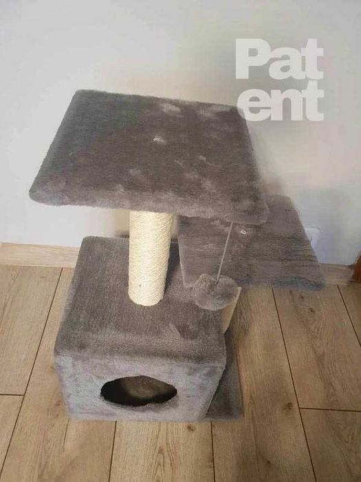 Szary drapak dla kota domek legowisko budka miękki drapanie