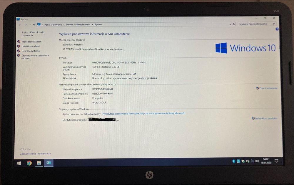 Laptop HP RT3290 15.6” Intel Win 10 4GB RAM 500GB + Ładowarka