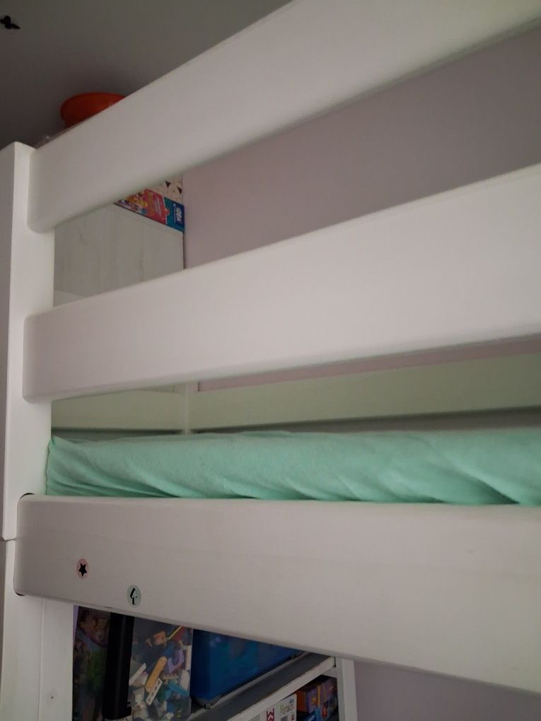 Łóżko dla dziecka Łukasz Plus piętrowe białe lite drewno 200x70