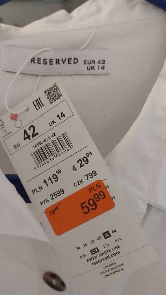 Sukienka biała reserved smizjerka roz.42