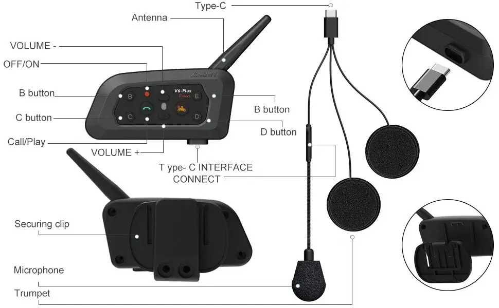 Мотогарнитура Bluetooth SV XINOWY V6 Plus