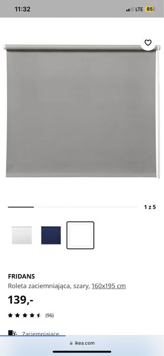 Rolety szare zaciemniające 160