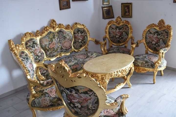 PAŁACOWY Komplet Wypoczynkowy GOBELIN - Wypoczynek Sofa 4 Fotele stół