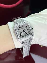 Новые Часы Cartier Santos Medium Сталь Бриллианты 13.5ct 35x42mm