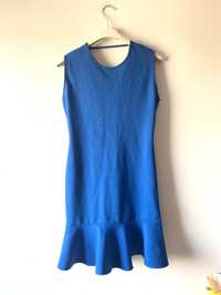 Zara niebieska kobaltowa sukienka wyciete plecy falbana