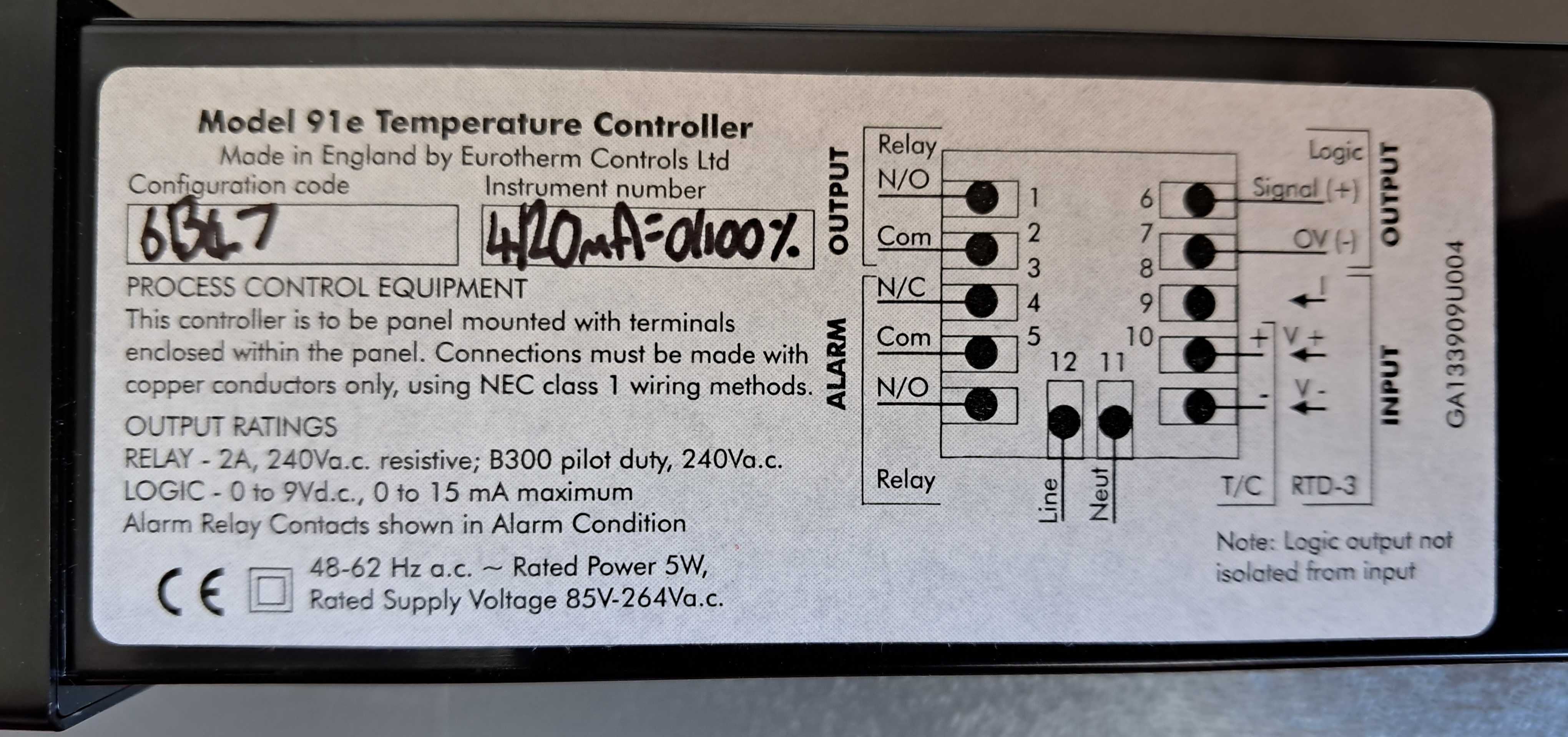 Kontroler temperatury Eurotherm 91e
