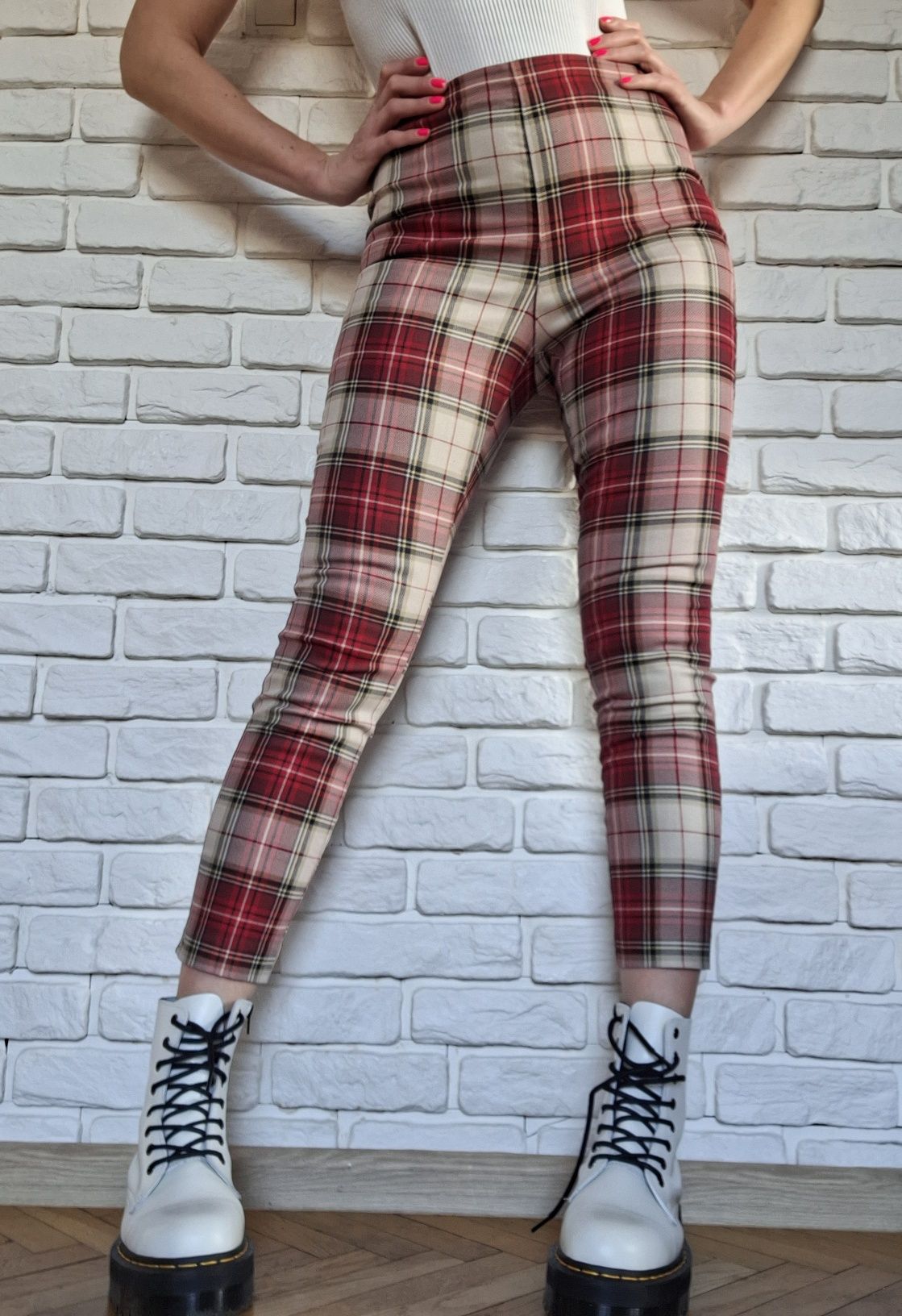 Punk Rock Grunge Slim Pants Rurki w kratkę Wysoki Stan H&M