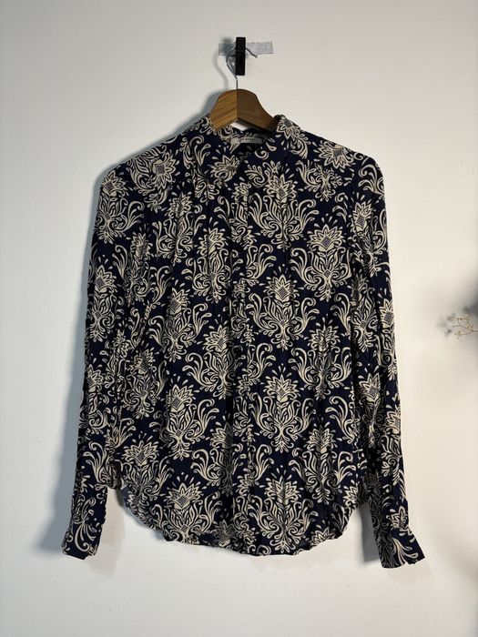 Koszula we wzorki kwiaty liście orsay granatowe beżowe