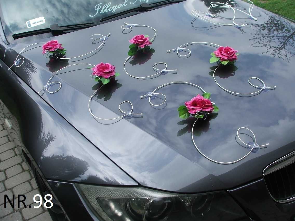 FUKSJA Ozdoby dekoracje na samochód do ślubu. 098