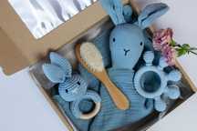 Niebieski zestaw prezentowy dla noworodka – Baby Shower - 4 elementy