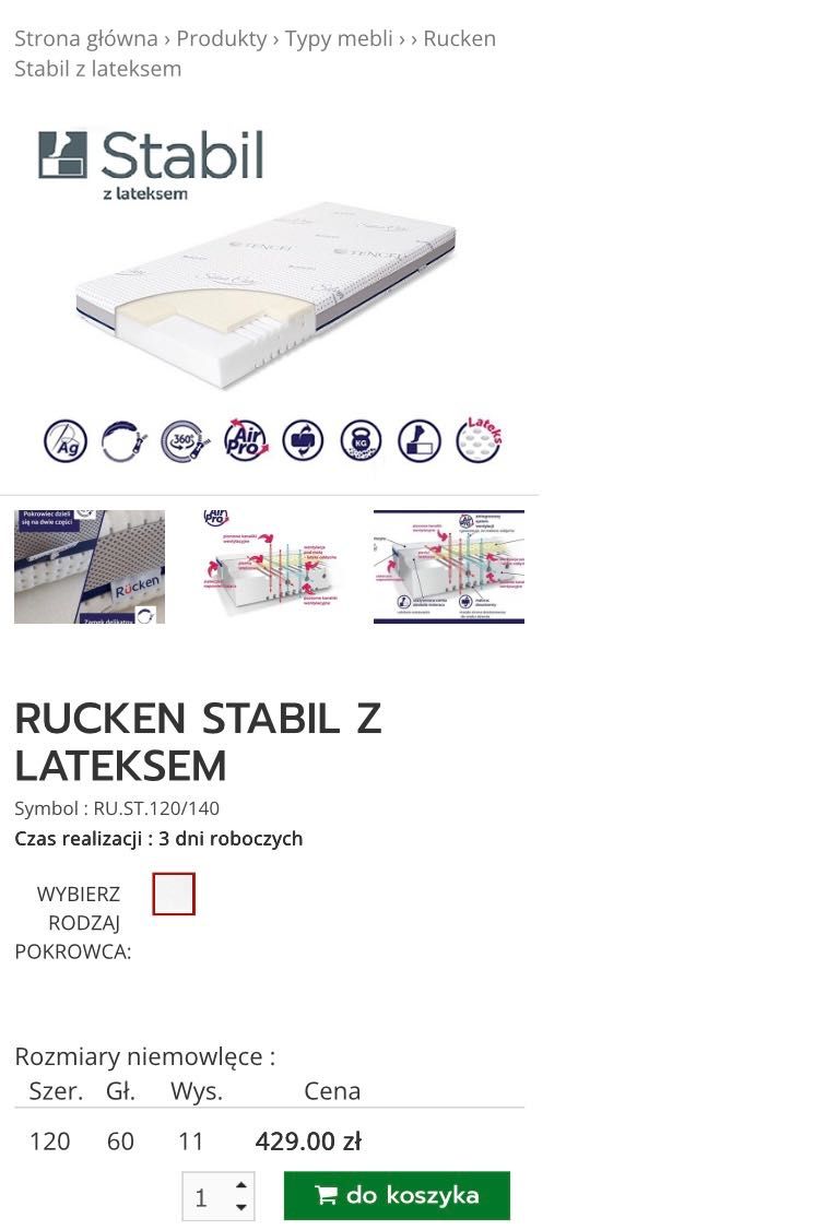 Łóżeczko dziecięce - Cosmo 120x60 + Materac Rucken