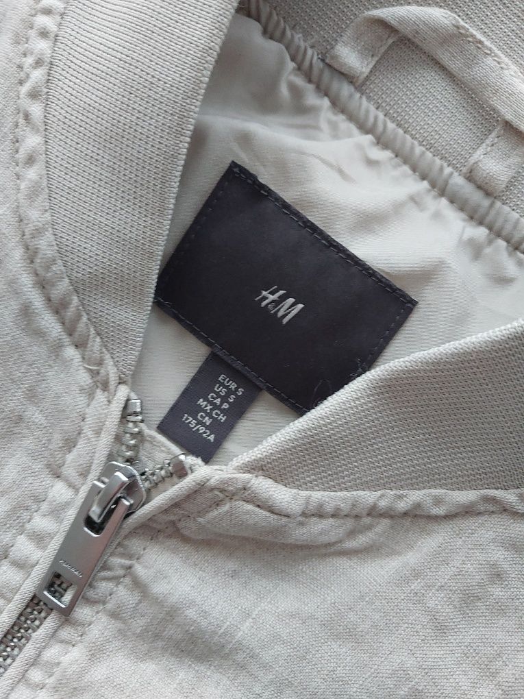 Lniana kurtka bomberka H&M Nowa Beżowa kurtka wiosenna rozmiar S