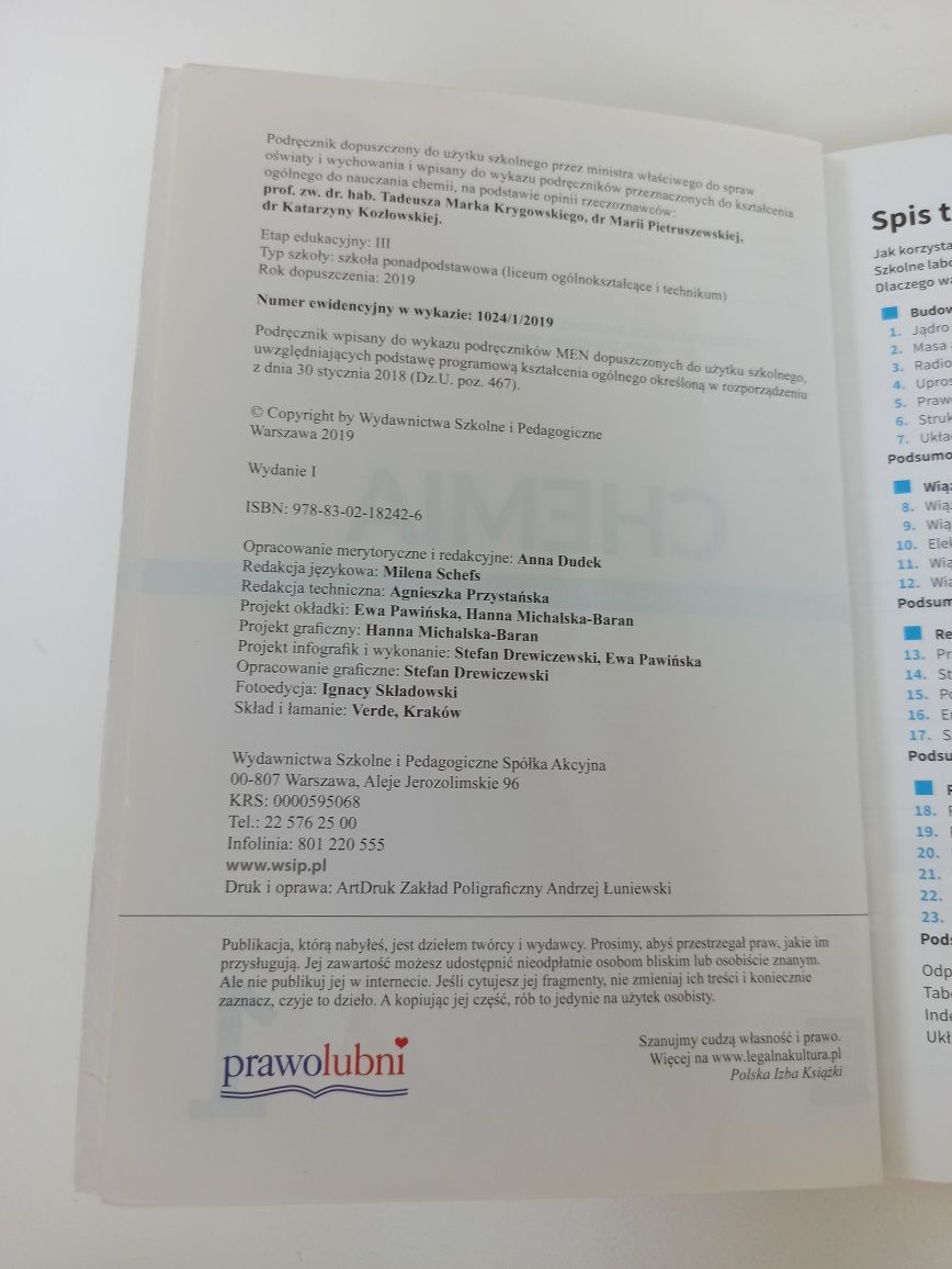 Podręcznik Chemia 1 zakres podstawowy WSiP