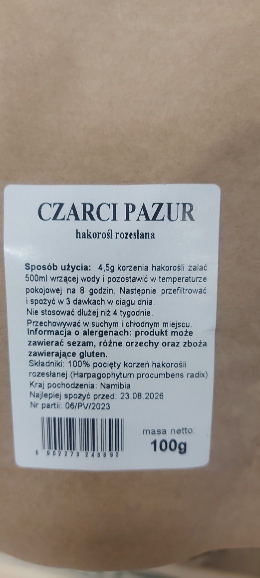 Czarci pazur hakorośl rozesłana przeciwbolowy, przeciwzapalny