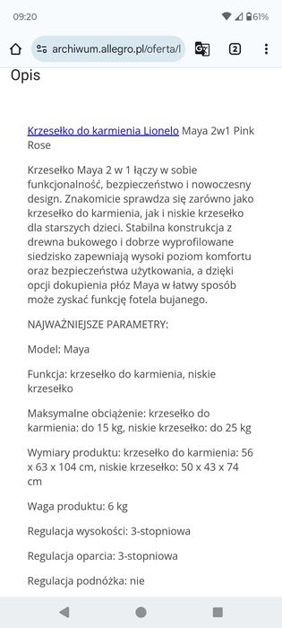 Fotelik do karmienia Lionelo Maya