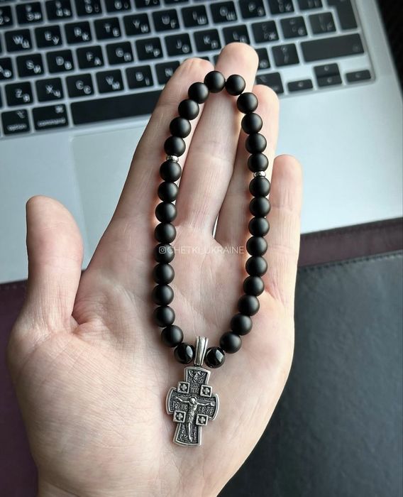 Православні чотки на 30 намистин з хрестом черные четки 8мм с крестом